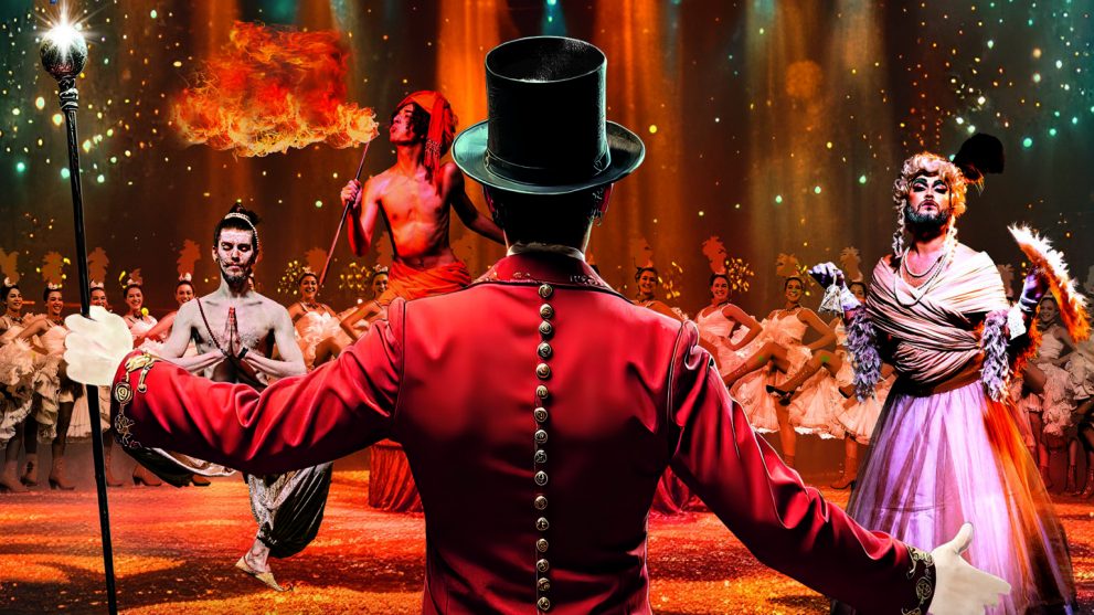 An empty and atmospheric circus ring, compelling with dramatic l